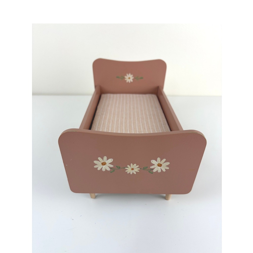 Maileg Retired 2021 Wooden Bed POS40 Daisy Dollhouse Furniture Mattress